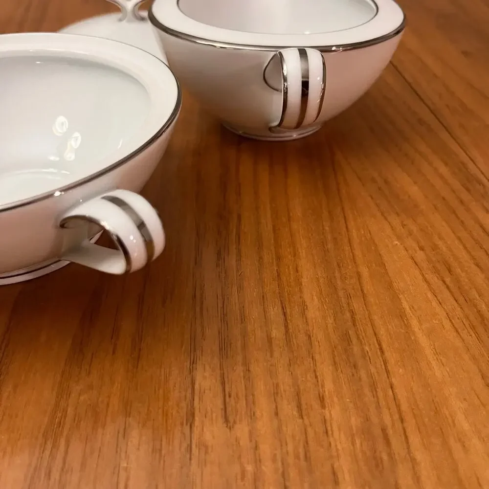 Noritake Cream Sugar Bowl With Lid White Silver China Serving